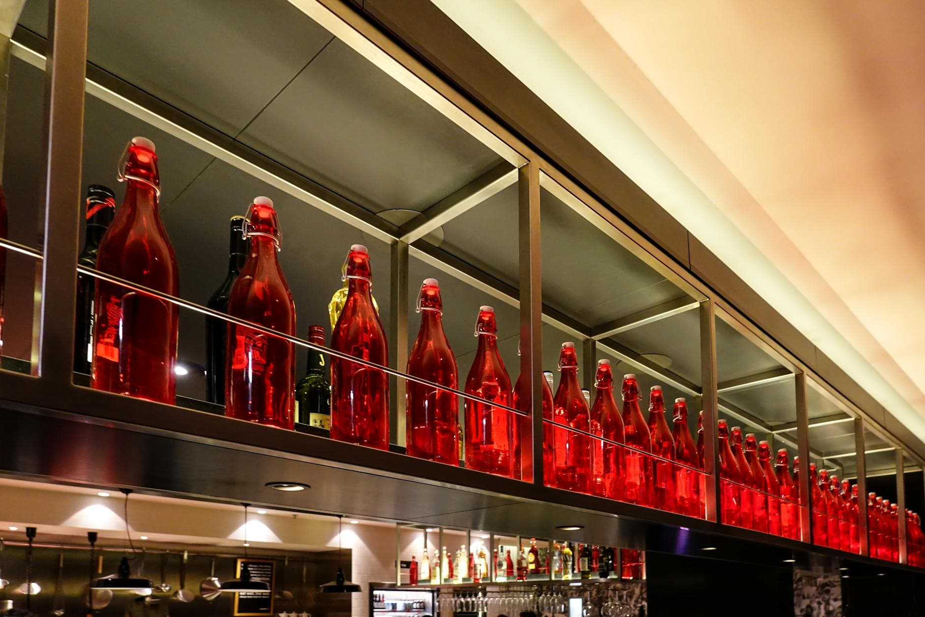 Bar shelves lined with bottles