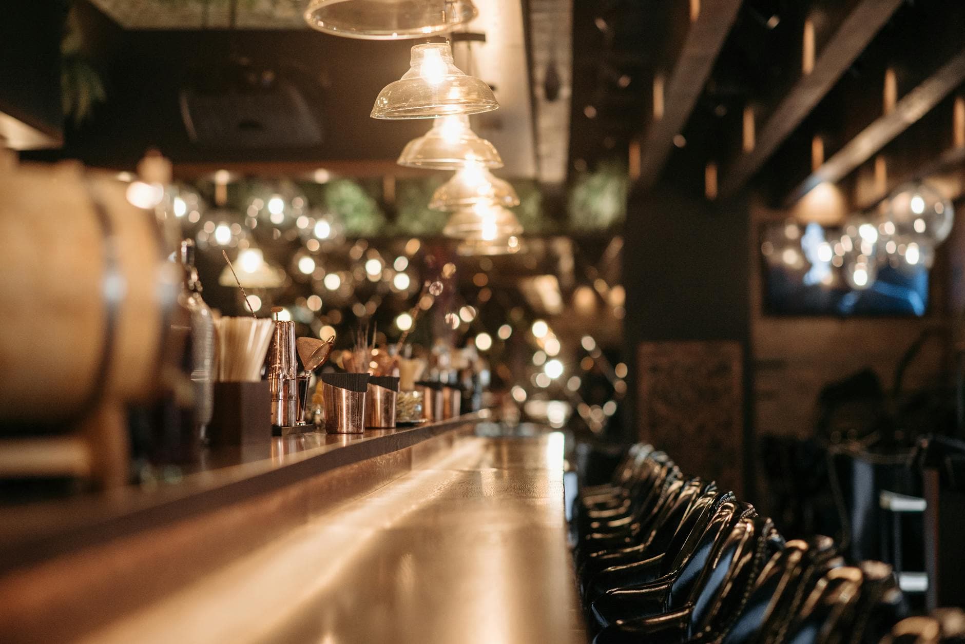Stylish bar interior with warm lighting